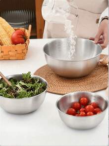 1 Pc 11-Inch Stainless Steel Whisk - Hand-Held, Manual Mixer For Eggs And Cream, Food Safe, Suitable For Indoor/Outdoor Baking. 1 Pc Stainless Steel Bowl, Gold/Silver, Kitchen Use, Suitable For Washing Fruits & Vegetables, Serving Food, Preparing Salads And More, Rounded Flat Bottom - Multicolor - View 9