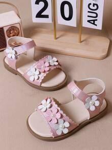 Girls' Sweet Floral Faux Pearl Sandals, Summer New Soft Sole Princess Shoes, Versatile Open Toe Toddler Walking Shoes - Pink - View 3