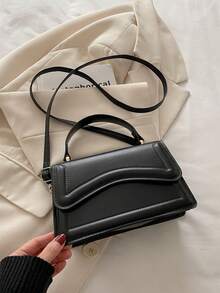 Lightweight,Business Casual Mini Square Bag Elegant Black Top Handle Flap PU For Teen Girls Women College Students,Rookies & White-Collar Workers Perfect For Office,College,Work ,Business,Commute,Outdoors, Travel, Outings - Black - View 5