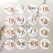 16 Pcs/Set Baby Milestone Paperboard Cards, Lovely Cartoon Bear Pattern, Growth Record& Shower Keepsakes, Monthly Milestone Markers For Baby Shower And Newborn Photo Props, Birthday Gift - Multicolor - View 11