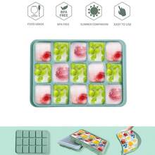 1 个冰块托盘套装，易于释放 15 个柔性硅胶冰块模具，带可拆卸盖子，可重复使用，冷冻冰块托盘，可堆叠，适用于威士忌和婴儿食品，不含 BPA（竹绿）。