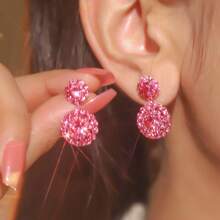 Europe And The United States Exaggerated Retro Palace Gorgeous Purple Double Round CZ Women's Crystal Earrings 1 Pair