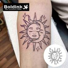 Boldink 非永久性纹身，灵感来自太阳和月亮，生动逼真，防水 1-2 周，自然哑光效果，使用临时纹身贴纸轻松粘贴在手指、手腕和小身体部位 - 黑色 - 查看 2