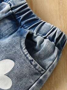 Young Girl Solid Ribbed Sleeveless Denim Effect Pants Set
