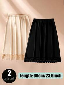 3 Pieces/2 Pieces Solid Color Length 35.4 Inches/31.5 Inches/27.6 Inches/23.6 Inches Multi Color Multi Specification Medium Long Lace Lace Lace Design Anti Glare Soft Anti-Static Inner Lining Half Waist Skirt Underskirt A-Line Hip Wrap Skirt, Suitable For Wearing In Spring, Summer And Autumn, Can Be Paired With Long Skirt To Prevent Glare. - Multicolor - View 33