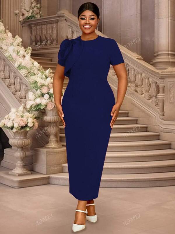 Elegant Bodycon Graduation Dresses Party Short Sleeves 3D Flower Wedding Guest Occasion Plus Size, For Cocktail