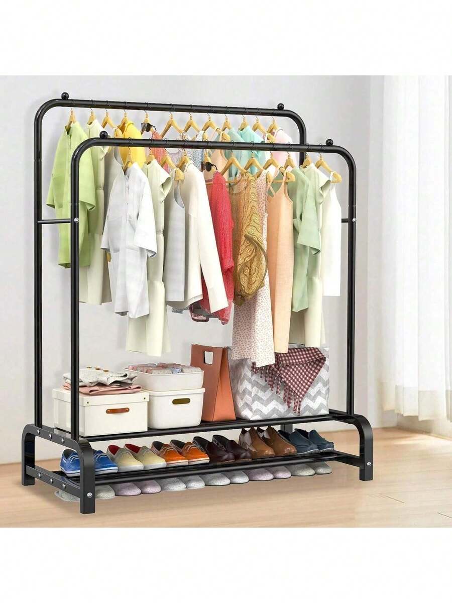 OYAJIA Clothes Rail, 110 * 55 * 150cm Clothes Rack, Multifunctional Clothes Rails For Bedroom, Metal Clothes Hanging Rail, Minimalist Design Clothing Rail, Clothes Racks For Hanging Clothes, Black - Black - View 1