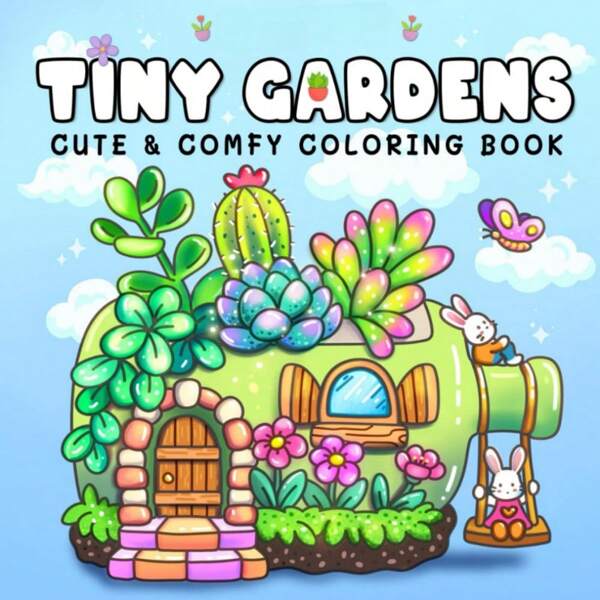 TINY GARDENS: Livro de colorir para adultos e adolescentes com atividades diárias fofas e aconchegantes para relaxamento (espaços aconchegantes para colorir) O padrão não inclui caneta marcadora. Livros para colorir e materiais escolares. Brinquedos para adolescentes. Livros para colorir.