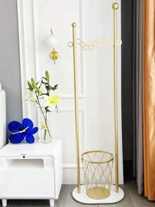 Clothes Hanger Rack, Indoor Home Entryway Bedroom Living Room Lobby Studio Use, Marble & Metal Material, Minimalist Design - Gold - View 2