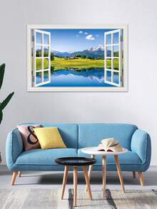 2 Pcs Removable Wall Murals Peel And Stick Waterfalls Window Scenes 3D Wall Sticker Vinyl Wallpaper Decorations For Bathroom Home Decor Art Stickers Personalised Stickers - Multicolor - View 15