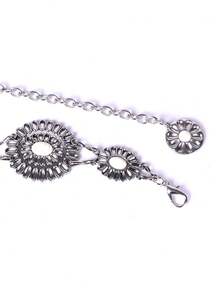 1pc Carved Flower Inlaid Turquoise Retro Waist Chain, Marble Texture Striped Floral (Combo), Boho Flower Print, Festival, Cute, Sexy Street Style, Elegant Zinc Alloy Pants Chain, Spring Autumn, Holiday, Daily Use - Silver - View 7