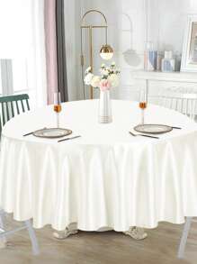 1pc Milky White Satin Round Tablecloth, Solid Color Smooth Fabric Table Cloth ,Wedding Happy Birthday Party Banquet Party Events 2025 New Year Party Home Decor Room Decor Table Decor Restaurant Decor Silky Smooth Washable Table Cover Table Runner, Perfect For Holiday Celebrations