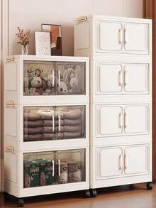 1pc 45cm/17.7in Wide Storage Cabinet, Foldable Storage Box, Home Living Room Toy Cabinet Organizer, Snack Cabinet, Kitchen Storage, Christmas Gift, Storage Bin, Under Bed - Cream Door - View 6
