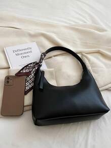 1 pièce Sac d'aisselle minimaliste noir avec écharpe, sac à épaule pour femme