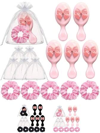 15 pezzi Set di accessori per capelli per feste - Spazzola per capelli, elastici per capelli e sacchetto di organza per spa, pigiama festa, eventi a tema makeup - Perfetto per matrimoni, spose, addii al nubilato