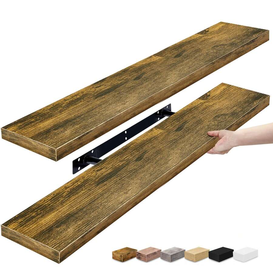 2 Pack Floating Shelves For Wall - 2 Long 35 X 9 Inch Floating Shelves For Bedroom, Kitchen, Living Room, Bathroom Shelves, Home Decor, Farmhouse - Wall Mounted Floating Shelves - Walnut - View 1