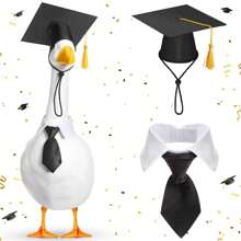 2pcs Graduation Porch Goose Outfits For Plastic And Cement Goose 23"/ 17'' Lawn Goose Statue Clothes Graduation Hat And Bowknot Goose Costume For Graduation Party Yard Lawn Indoor Outdoor