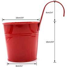 Conjunto de vasos de flores de ferro metálico com 7 peças, inclui 5 vasos de flores de metal, 5 etiquetas de plástico e 1 kit de ferramentas de transplante, para jardim de varanda, vasos de plantas com ganchos removíveis