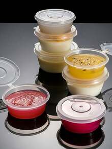 50 个带盖迷你一次性酱汁杯 - 透明分量控制容器，用于调味品、沙拉酱、果酱、餐食准备 - 非常适合家庭、餐厅和野餐 - 彩色 - 查看 5