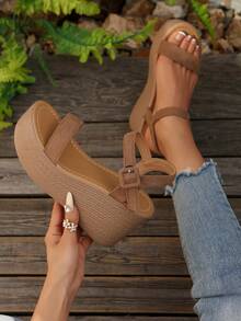 New Brown High Heel Sandals With Waterproof Platform, Open Toe Design, Non-Slip Sole And High Heel Slope, Perfect For Summer Outfits,Travel Essential - Brown - View 1