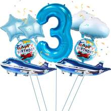 Blue Airplane Number 1-9 Themed Balloons For Movie, Flight, Birthday Party, Festival Decoration