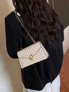 EMERY ROSE 迷你纯色鳄鱼印花女士链条单肩包，时尚女士斜挎包 - 白色 - 查看 6