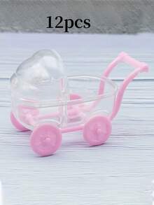 12pcs Mini Transparent Plastic Candy Jars, Suitable For Baby Shower Favor Boxes, Wedding Party Decorations, Birthday Celebration Supplies - Trolley 12pcs - View 6