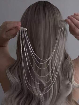 Elegant Multilayer Tassel & Rhinestone Head Chain, Luxury Party & Formal Event Stylish Accessory For Women Head Jewelry Party Shiny Sexy And Charming,Hair Accessories,Headpiece, Festival Outfits, Rave Accessories