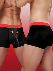 Men's Black Elastic Sexy Eye Print Pattern Boxer Briefs, Stretchy Everyday Loose Pouch Underwear - Black - View 3