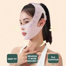 Atmungsaktives Gesichtsband, V-förmige Liftmaske, Bandage zur Faltenreduzierung - Altrosa - Übersicht 2