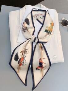 1条女士时尚马车印花真丝围巾/头巾，窄款，提升整体造型的理想之选