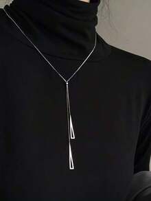 1pc Fashionable & Versatile Geometric Triangle Pendant Necklace, Minimalist Y-Type Sweater Chain - Silver - View 4