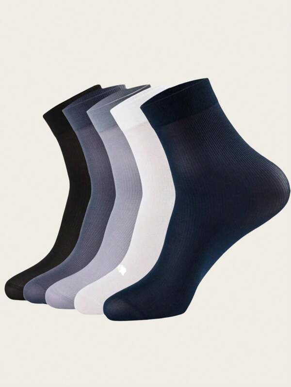 5 Pairs Of Summer Ice Silk Thin Multi Colored Men's Business Casual Short Stockings Bamboo Fiber Breathable Sweat Absorbing Socks Funny Socks Father Day Gift
