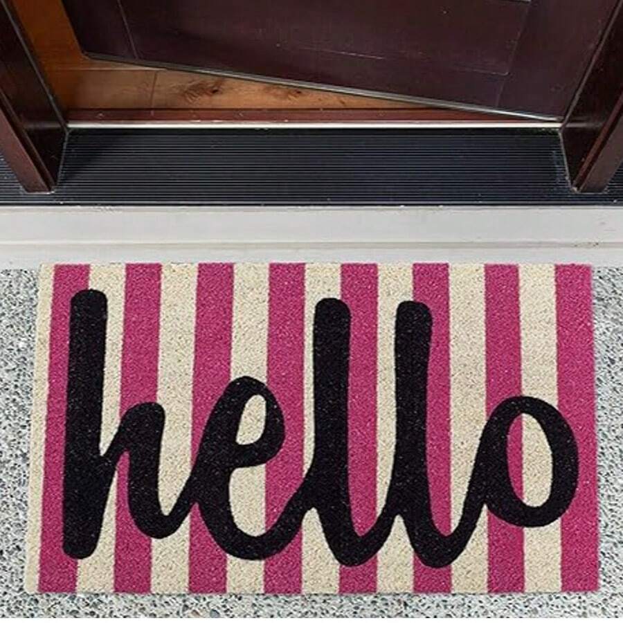 Hello Doormat, Colorful Boho Decor For Your Front Porch Entry, Unique And Custom Welcome Mat For Your Home - Xin chào Stripes - Xem 1