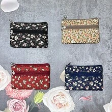 1件/4件/6件田园碎花双层双拉链迷你零钱包，多功能小钱包硬币包，创意独特派对小礼物 - 彩色 - 查看 8