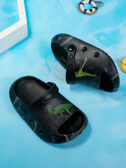 1 Pair Boys' Cute Cartoon Dinosaur Print Fashionable Comfortable Casual Lightweight Versatile Non-Slip Wear-Resistant Beach/Indoor Slippers, Spring/Summer