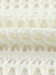 Women Hollow Out Crochet Summer Long Sleeve Tops Cover Up Vacation - White - View 10