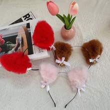 1pc New Plush Fox Ear With Bow And Bell Headband, Adorable Cat/Fox Ear Hairband,Hairband,Hair Hoop,Hair Accessories Headbands