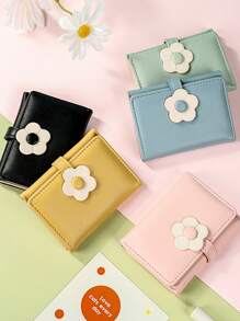 Cartoon Fresh Tri-Fold Wallet, Simple Short Sweet Purse, Cute Little Daisy, Student Wallet, Suitable For Holiday Gift