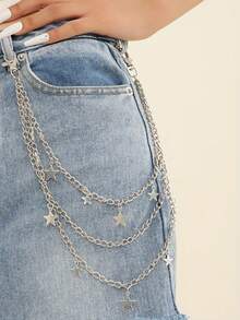 1 pièce Chaîne de taille avec pendentif pentagramme punk hip-hop, chaîne de pantalon en métal, convient pour le port quotidien, l'été, l'école - Multicolore - Voir 1