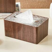 Desktop Tissue Box For Living Room, Coffee Table, Transparent Luxurious Creative Paper Towel Organizer - Wood Grain Color - View 6