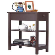 24'' Narrow Side Table Slim End Table With Drawer And Shelves For Small Space