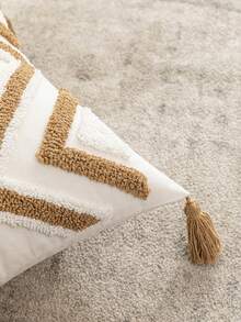 1pc Geometrical Plush Bohemian Style Decorative Pillow Cover, Without Pillow Insert - Beige - View 6