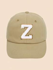 1Pc Toddler Kids Baseball Cap 1-5Y - Khaki Solid Adjustable Hat With A-Z Sequin Embroidered Letter Patches, Classic Brim Sun Protection Cap For All Seasons Daily Outdoor - Khaki - View 14