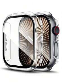 3 IN 1 Tempered Glass Film Hard PC Bumper Case Compatible With Apple Watch Series 11 10 9 8 7 6 5 4, 40mm/41mm/42mm/44mm/45mm/46mm/49mm Compatible With IWatch Ultra-Thin Hard PC Full Protective Face Cover Screen Protector Protector Case Face Cover, For Women Men, Ultra-Thin Guard,Clear/Black/Rose Gold