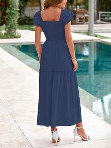 Vestidos de verano para mujer, plisados, de manga corta y con vuelo, con capas - Índigo - Ver 2