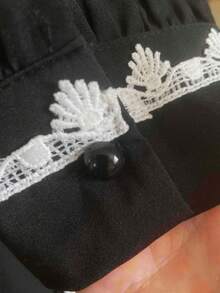 Elegant Lace Trim Solid Color Robe, Women's Loose Long Dress - Black - View 7