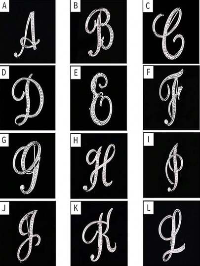 1 件 A-Z 26 个字母别针胸针镀银金属胸针别针-透明水晶首字母胸针