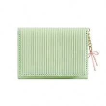 Dompet Lipat Tiga Warna Permen, Dompet Kulit PU Lucu dan Segar, Dompet Pendek Terintegrasi Wanita dengan Liontin Pita - MultiWarna - View 10