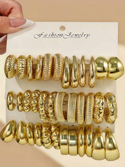 6-18 Pairs Simple Faux Pearl & Resin C-Shaped Stud Earring Set, Fashionable & Elegant